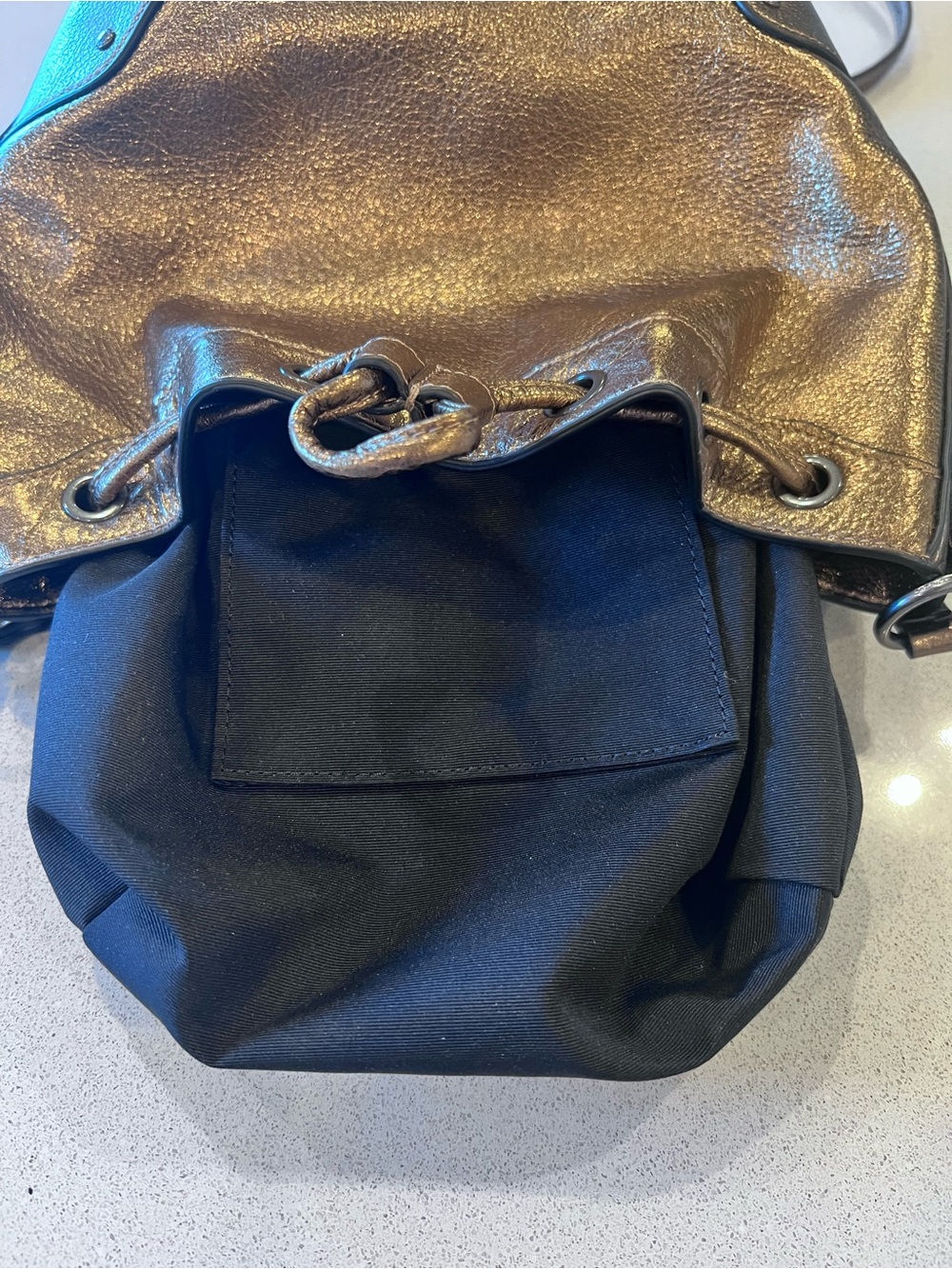 Coach Metallic Bronze Leather Drawstring Crossbody Bag F35363 BABY MICKIE - Picture 14 of 16